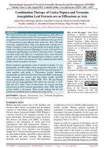 Combination Therapy of Carica Papaya and Vernonia Amygdalina Leaf Extracts are as Efficacious as Acts