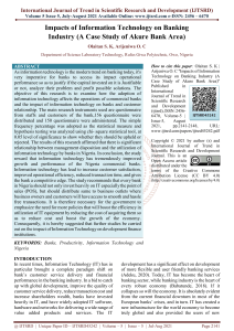 Impacts of Information Technology on Banking Industry A Case Study of Akure Bank Area
