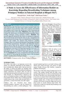 A Study to Assess the Effectiveness of Information Booklet on Knowledge Regarding Breastfeeding Techniques among Primipara Mothers in Selected Hospitals at Bhopal M.P.