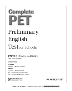 PET for Schools Practice Test: Reading & Writing