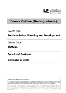 TSM221 Tourism Policy, Planning and Development