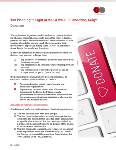 Deduction of COVID-19 Donations - Income Tax, Kenya