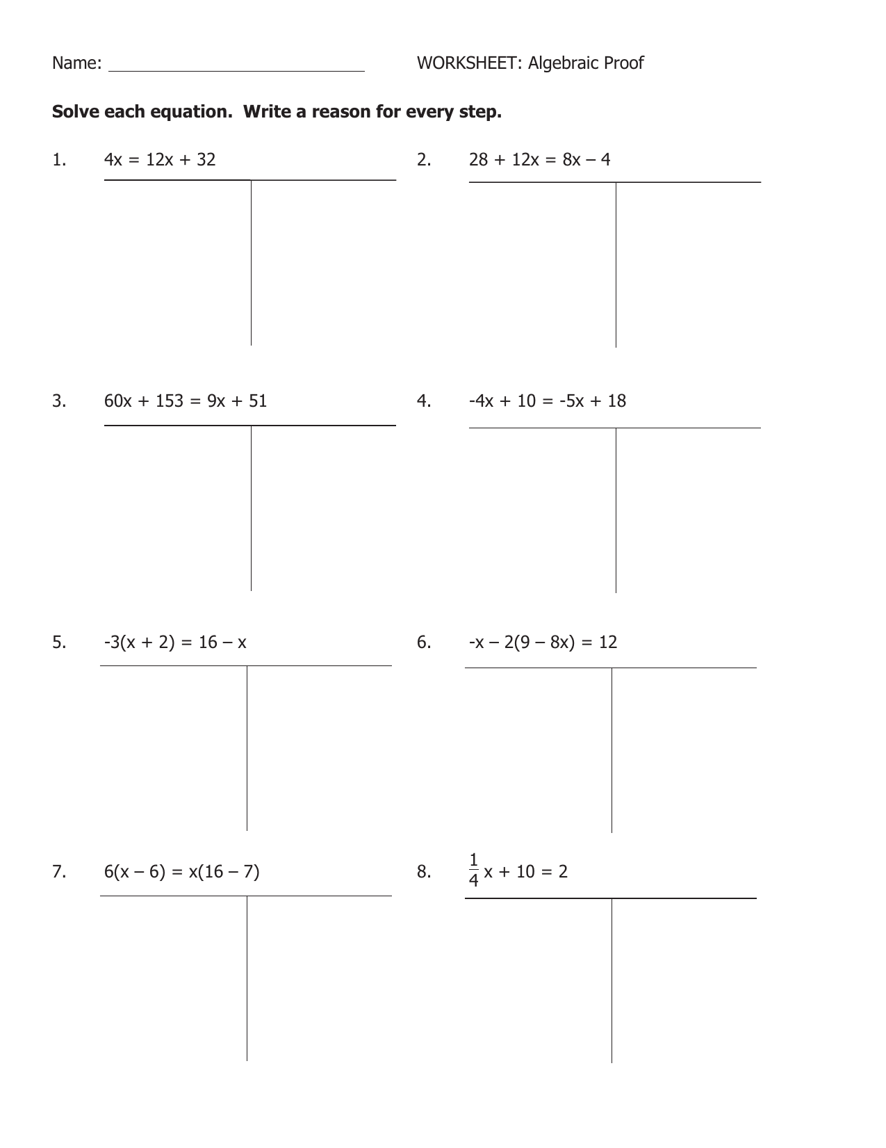 Algebra Proofs Worksheet Within Algebraic Proofs Worksheet With Answers