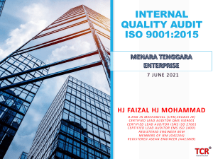ISO 9001 2015 Internal Auditing - MENARA TENGGARA