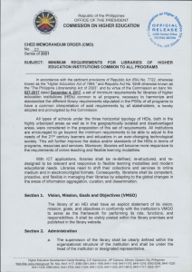 CMO No. 22 s. 2021 - Requirements for Library of HEIs Common to All Programs