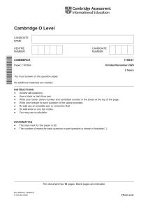 Cambridge O Level Commerce Exam Paper 7100/21