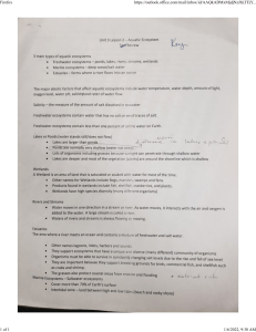 Aquatic Ecosystems Worksheet