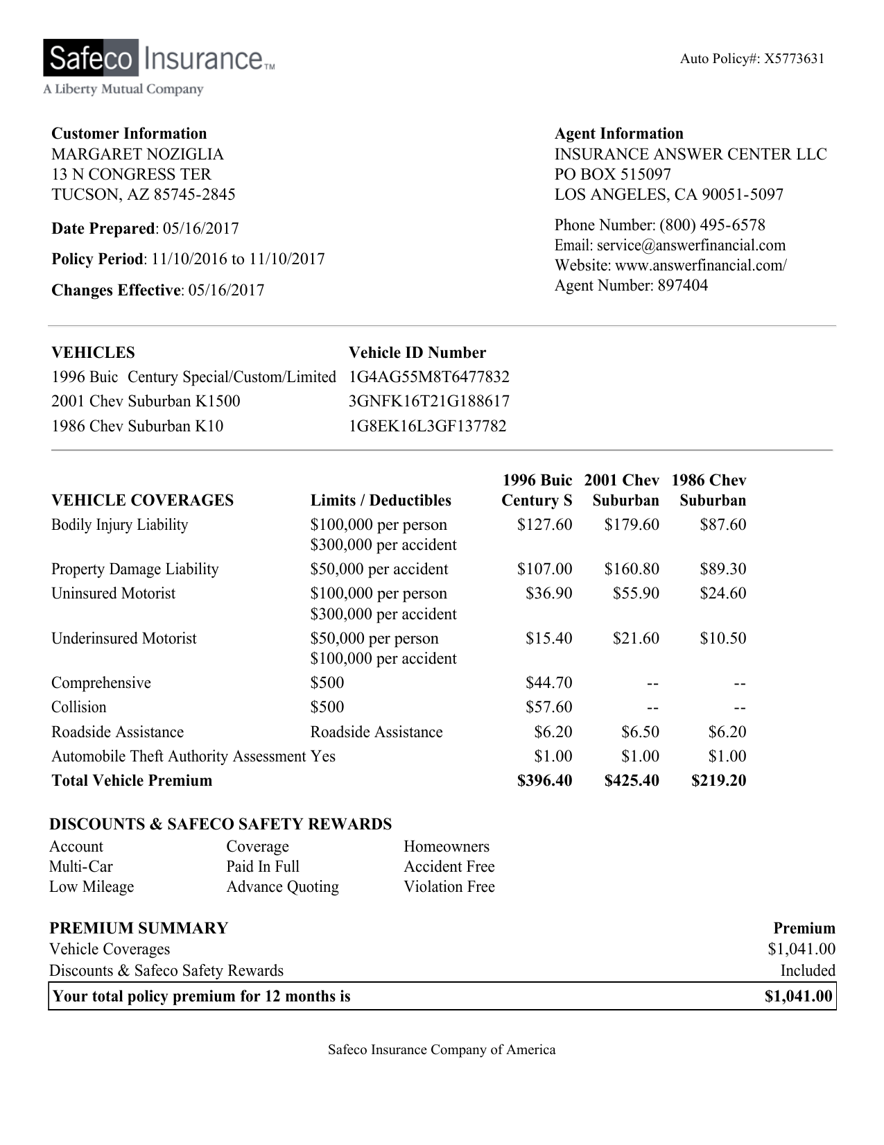 Safeco Auto Insurance Id Card