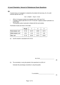 A Level Chemistry - Amount of Substances Exam Questions