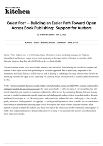 Guest Post - Building an Easier Path Toward Open Access Book Publishing   Support for Authors - The Scholarly Kitchen