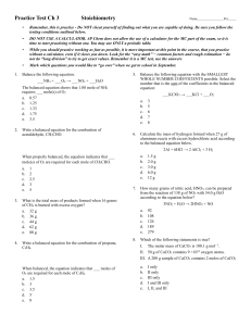 Practice Stoich test - 3