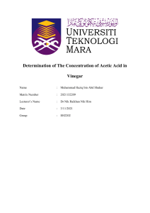 Determination of the concentration of acetic acid in vinegar