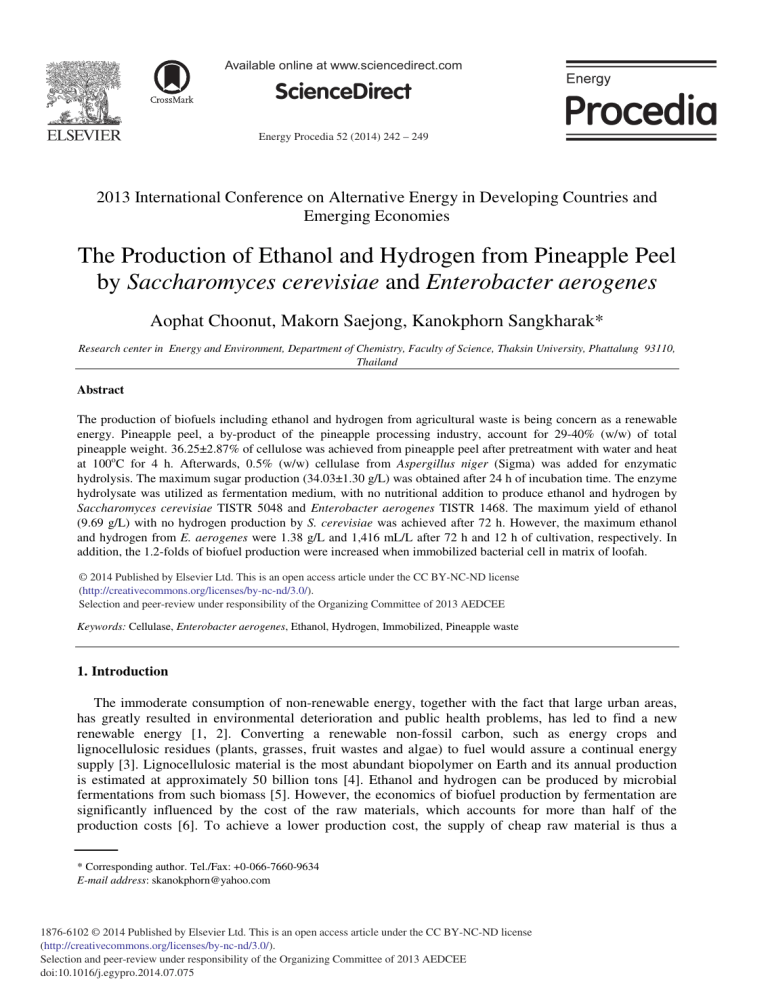 The Production of Ethanol and Hydrogen from Pineapple Peel