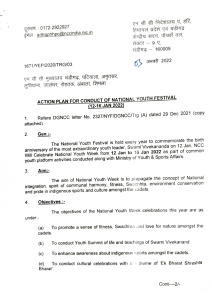 ACTION PLAN FOR CONDUCT OF NATIONAL YOUTH FESTIVAL