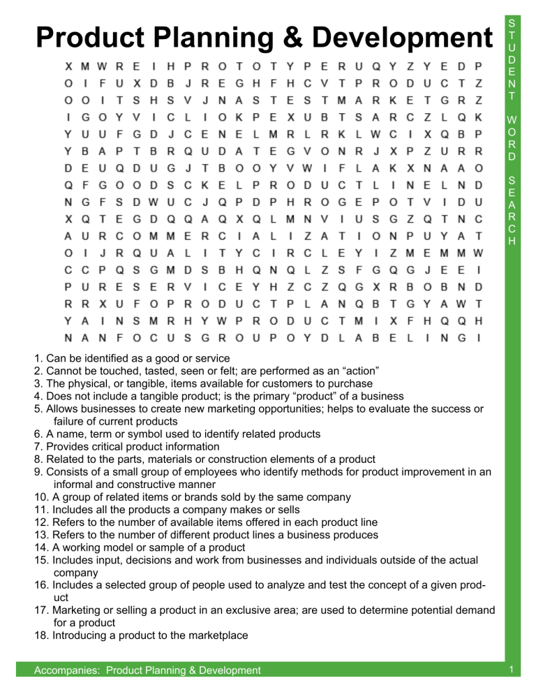 Word Search Product Planning Development