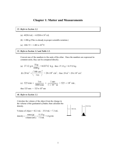 Chemistry Worksheet: Matter, Measurements, Stoichiometry