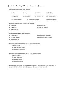 8 - Quant Booklet 1 - summary questions (moles and empirical formulae