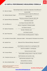 Clothing Manufacturing Performance Measurement Formulas