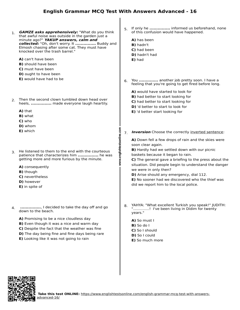 Online Mcq Test For Class 10 English Grammar Modals