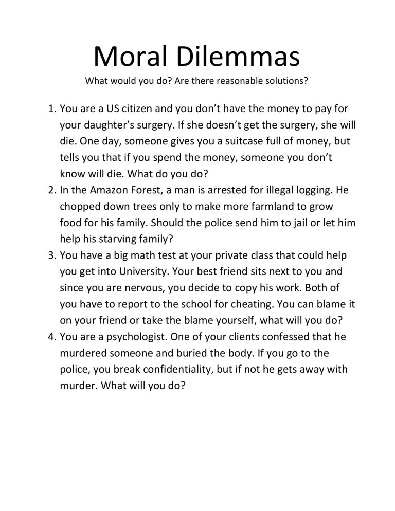 moral dilemma essay topics