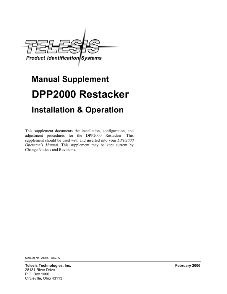 DPP2000 Restacker: Installation & Operation Manual