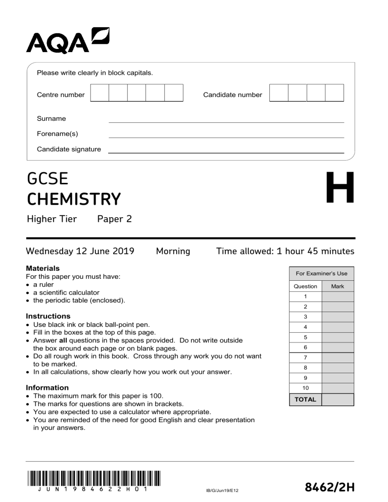 Aqa Gcse Chemistry Paper 1 Revision Check List Combined Triple - www ...