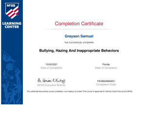 certificate bullying