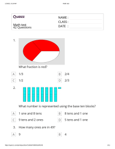 Elementary Math Test: Fractions, Place Value, Multiplication