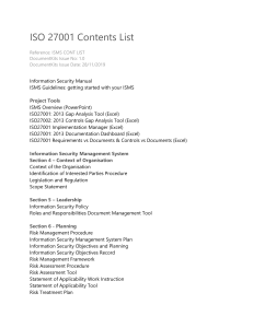 ISO 27001 Contents List