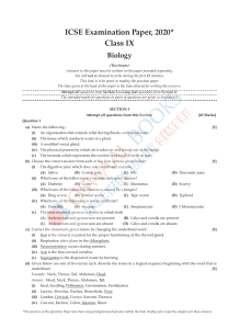  Solved Paper 2020 Biology Class - 9