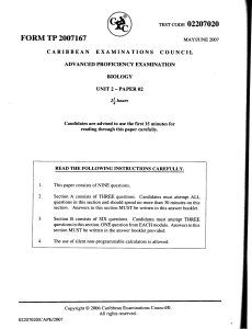 cape bio unit 2 past papers 2006-7