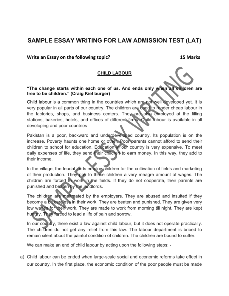 essay for law admission test