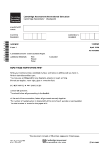 Secondary Checkpoint - Science (1113) April 2019 Paper 2 Question (3)