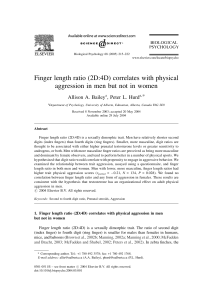 Finger length ratio (2D:4D) correlates with physical aggression in men but not in women