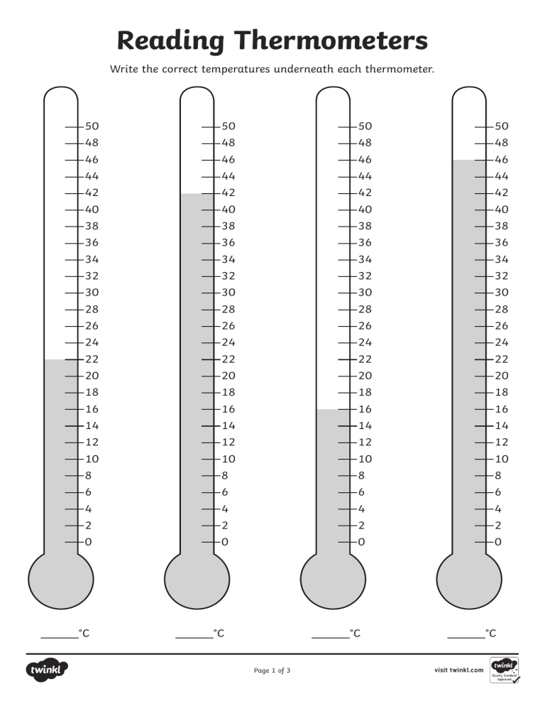 reading a thermometer worksheet