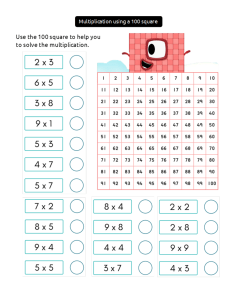 Multiplication Worksheet: 100 Square Practice