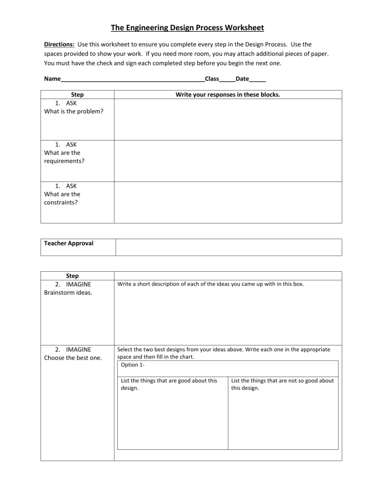 Engineering Design Process Worksheet