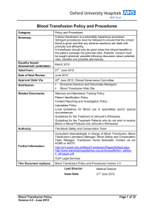 Blood Transfusion Policy & Procedures - Oxford Hospitals