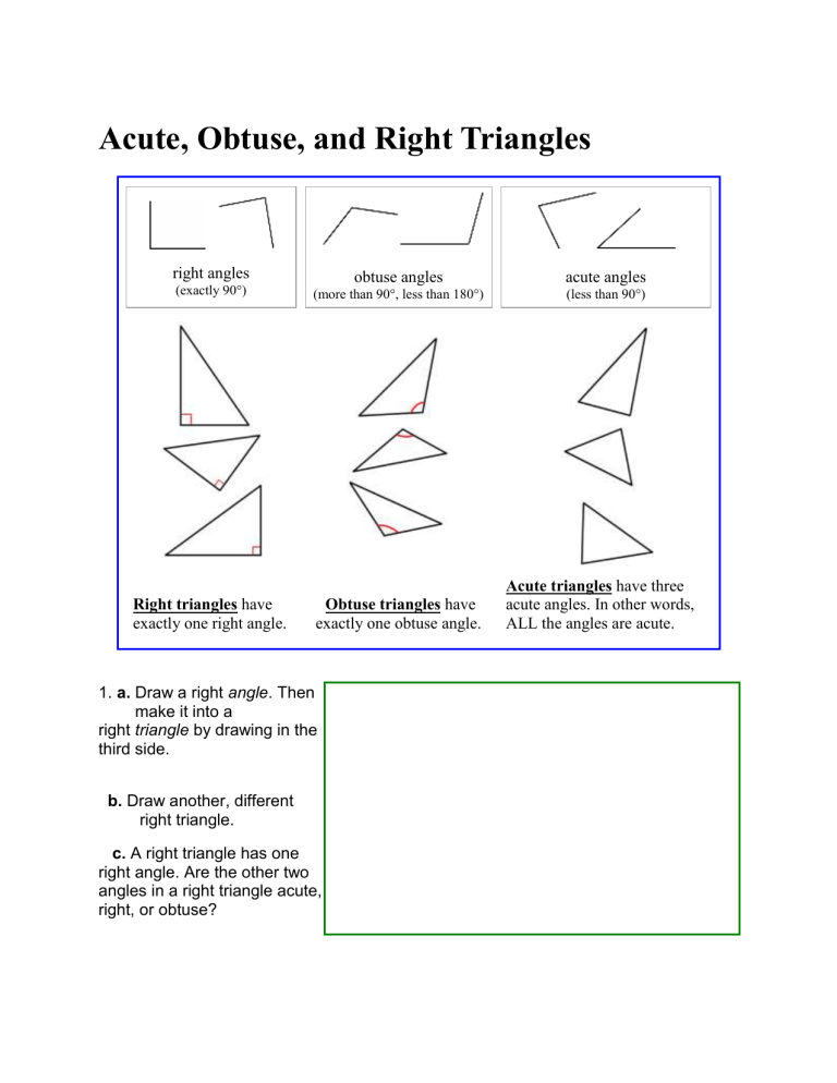 Acute Obtuse And Right Triangles Notes 9830