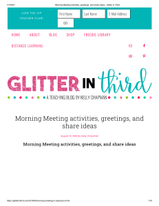 Morning Meeting activities, greetings, and share ideas - Glitter in Third
