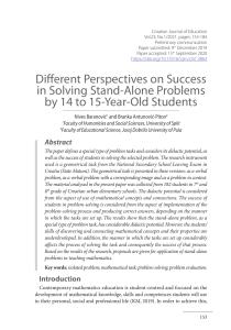 Different Perspectives on Success  in Solving Stand-Alone Problems  by 14 to 15-Year-Old Students
