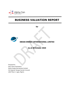BUSINESS VALUATION REPORT SWASS ENERGY INTERNATIONAL LIMITED 