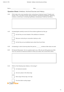 Worksheet - Artefacts, Archival Sources and History