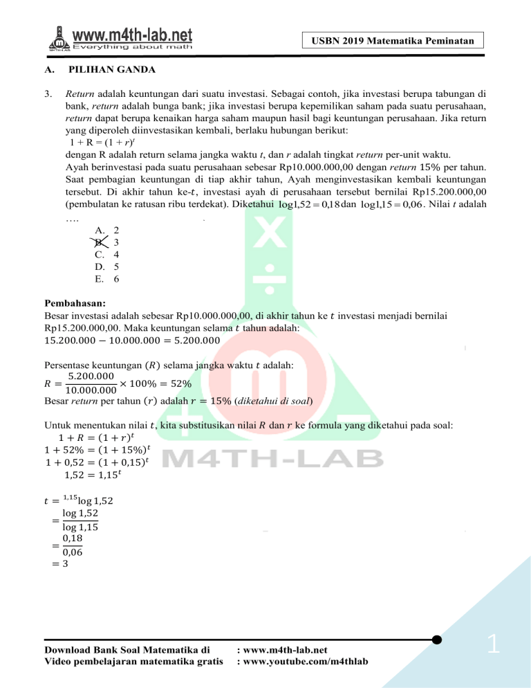 Pembahasan Usbn 2019 Matematika Peminatan