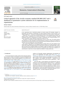 Critical appraisal of the circular economy standard BS 8001:2017 and a dashboard of quantitative system indicators for its implementation in organizations