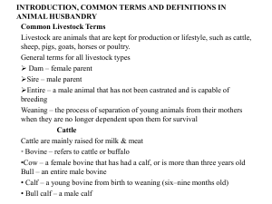Introduction, common terms, definition & Role of Livestock in national economy