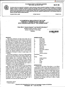 Paper - 1996 - 3-D NUMERICAL SIMULATION OF THE FLOW THROUGH A TURBINE BLADE CASCADE WITH COOLING INJECTION AT THE LEADING EDGE