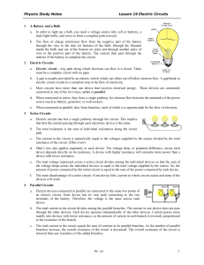 Study Notes Lesson 19 Electric Circuits