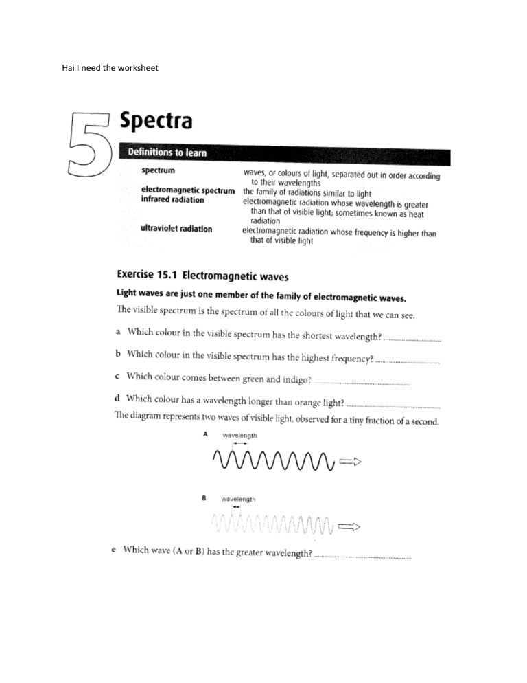 Types Of Spectra Worksheet