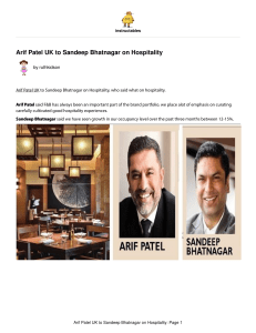 Arif Patel UK to Sandeep Bhatnagar on Hospitality